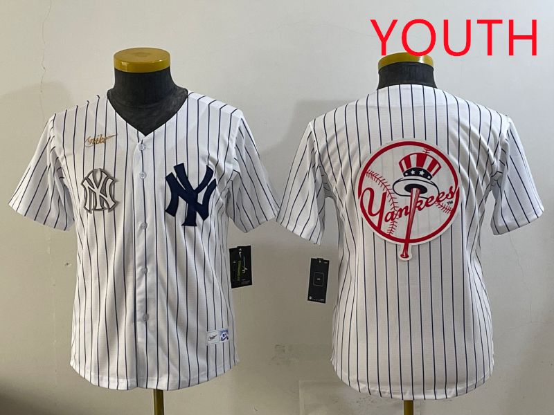 Youth 2025 New York Yankees Blank White Stripe Throwback Nike MLB Jersey style 28->youth mlb jersey->Youth Jersey